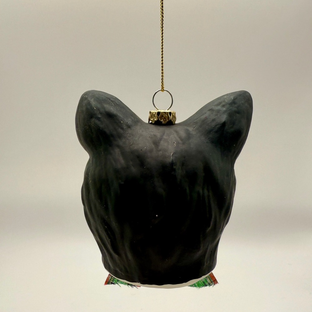 Festive Christmas Cat / Kitty Ornament with Plaid Bow and Bell - Picture 4 of 7